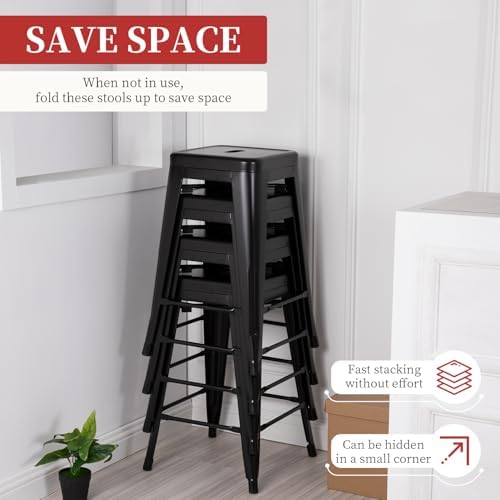 FDW | 24" Metal Bar Stools | Black | Set of 4 - Image 6