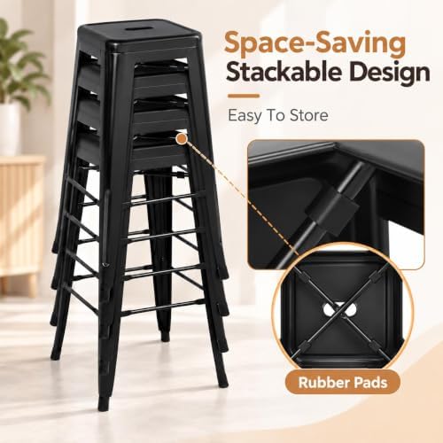 Yaheetech 30 Inch Metal Bar Stools Set of 4, Stackable Barstools - Image 6