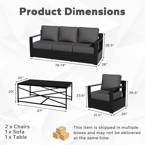 Outdoor Aluminum Furniture Set, 4-Piece Patio Conversation Set, 2 Chairs - Image 2