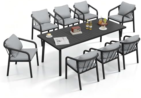 9 Pieces Patio Dining Set, Never-Rust Aluminium Patio Table and Chairs by SeeHill