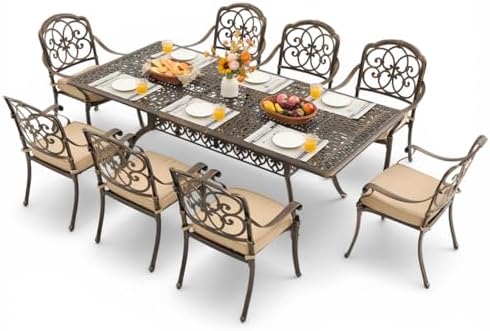 9-Piece Cast Aluminum Outdoor Dining Set Retro Patio Dining Set by Attliasalon