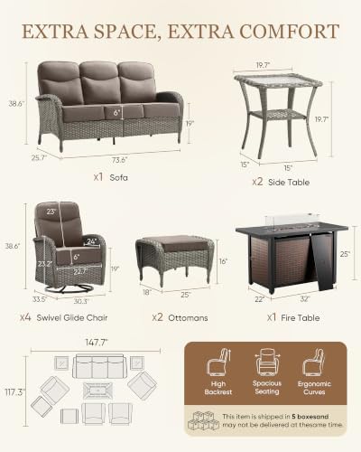 Upgraded 6“ Cushion Luxury 10 Piece Patio Furniture Set - Image 2