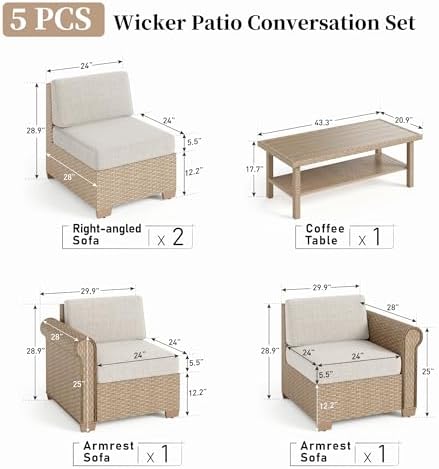 HERA'S HOUSE 5-Piece Wicker Patio Sectional Set, Modular Design - Image 5