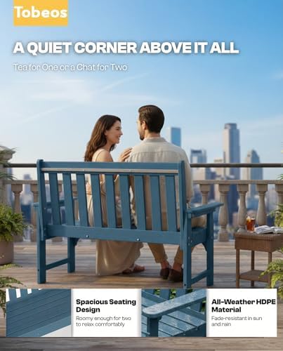2-Person Outdoor Garden Bench, HDPE All-Weather Patio Bench - Image 6