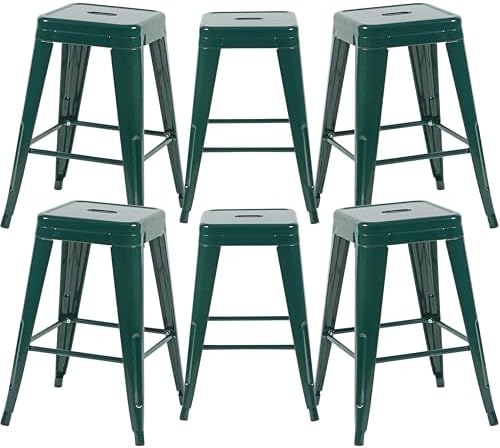 24 Inch Dark Green Metal Counter Stools by Unknown
