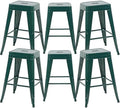 24 Inch Dark Green Metal Counter Stools by Unknown