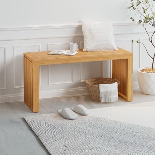Bamboo Dining Bench 35" Indoor Wooden Shoe Benches - Image 2