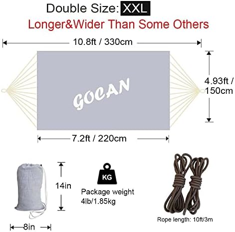 Hammock 2 Person Outdoor bedsize 220 x 150cm（Gray） - Image 3