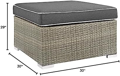 Modway Repose Wicker Rattan Outdoor Patio Ottoman wth Cushions in Light Gray - Image 3