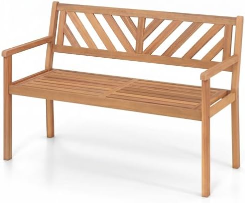 GIANTEX 2-Person Outdoor Bench, Armrests & V-Shaped Backrest, Wooden Garden by Giantex