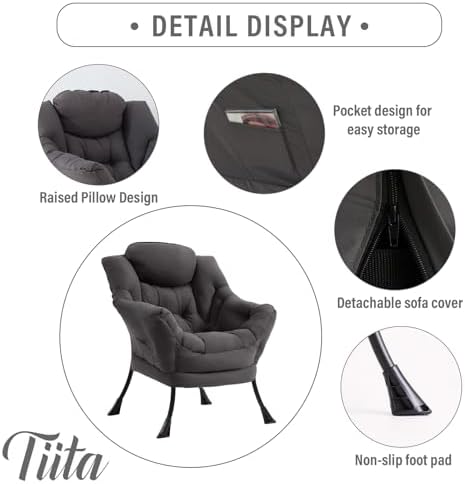 Tiita Lazy Chair for Adults, Comfy Reading Accent Chair, Dark Grey Single - Image 5