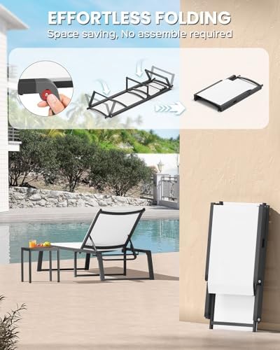 Aluminum Chaise Lounge Chair Outdoor, Foldable& No Assembly Patio Pool Lounge - Image 6