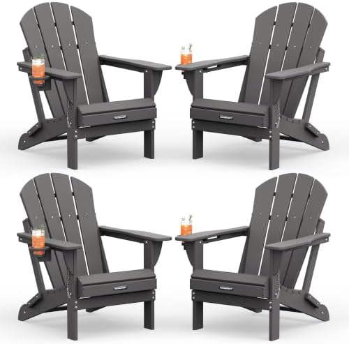 MUCHENGHY Folding Adirondack Chairs Set of 4, HDPE Patio Chair by MUCHENGHY