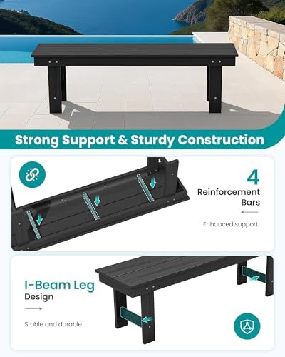 SERWALL 2-Person Backless Outdoor Bench 56 Inches, 2 Pack - Image 5
