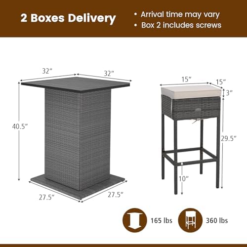 HAPPYGRILL 5 Pieces Outdoor Rattan Bar Set, Patio Wicker Bar Table and 4 Bar - Image 7