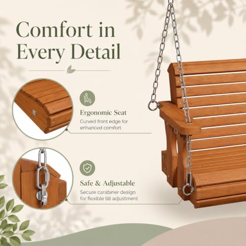 VINGLI 4 FT Heavy Duty Wooden Porch Swing, 880 LBS Outdoor Swing - Image 2