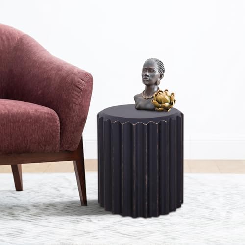 Afterglow Outdoor Round Side Table, 14.6" Retro Modern Fluted Accent End Table - Image 2