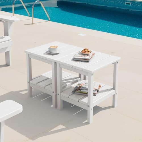 SERWALL 2-Tier HDPE Outdoor Side Tables Set of 2, Weatherproof Rectangular by SERWALL