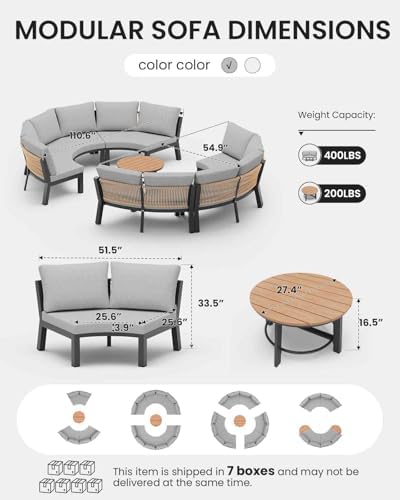 Luxury Patio Furniture Set for 10 People, 7-Piece Curved Patio Conversation Sets - Image 2
