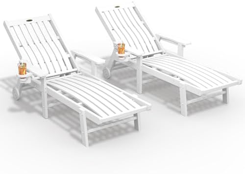THOEOE Outdoor Chaise Lounge Chair Set of 2, HDPE Pool Lounge Chair by THOEOE