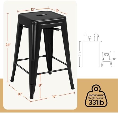 Yaheetech 24 Inch Metal Bar Stools Set of 4, Stackable Barstools - Image 3
