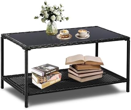 2-Tier All Weather Rattan Wicker Outdoor Coffee Side Table by SUNNYPARK