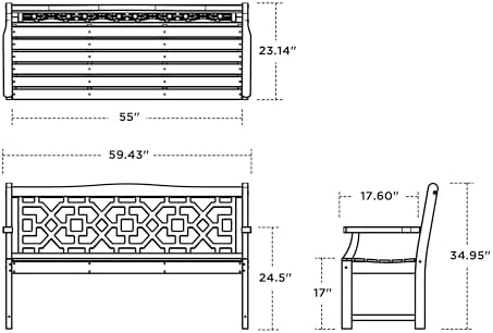 Martha Stewart by POLYWOOD® Chinoiserie 60” Garden Bench in Slate Grey - Image 3