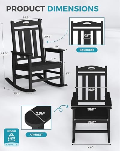 Oversized Outdoor Rocking Chairs Set of 6, 380lbs Heavy-Duty Large Patio Rocker - Image 2