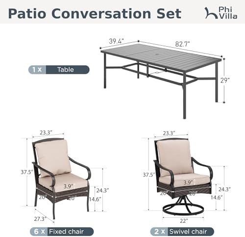 PHI VILLA 9pc Outdoor Dining Set, Wicker Chairs - Image 4
