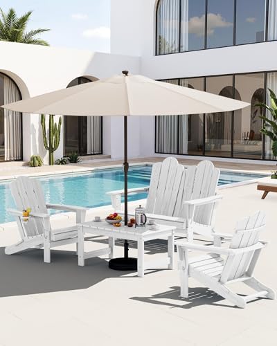 SERWALL 4-Pc HDPE Adirondack Set, 2 Chairs, 1 Bench & 1 Coffee Table - Image 2