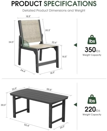 HDPE Outdoor Dining Set, Patio Table and 4 Stackable Armless Chairs - Image 2