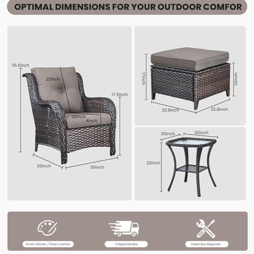 Belord Outdoor Wicker Furniture 5 Pieces Patio Furniture Set Patio Chairs - Image 3