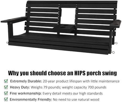 Poly Lumber 3-Seat Porch Swing, HIPS 5-Feet Bench Swing - Image 3