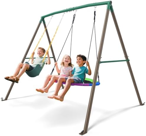 Trekassy 440lbs Swing Sets for Backyard, 2 Seat Saucer & Belt Swing by Trekassy