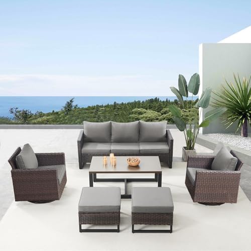 6 Piece Outdoor Furniture Patio Wicker Sofa Set, Oversize Outdoor Swivel Rocker - Image 2