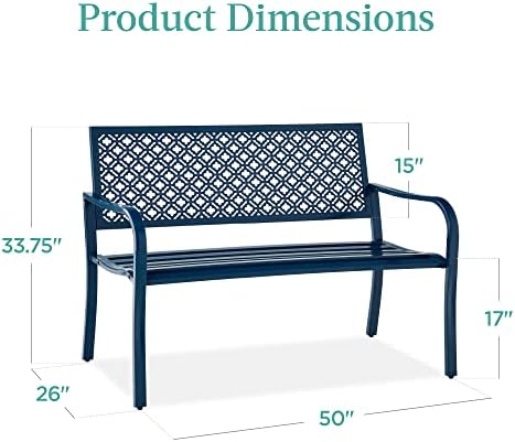 Best Choice Products Outdoor Bench 2-Person Metal Steel Benches Furniture - Image 2