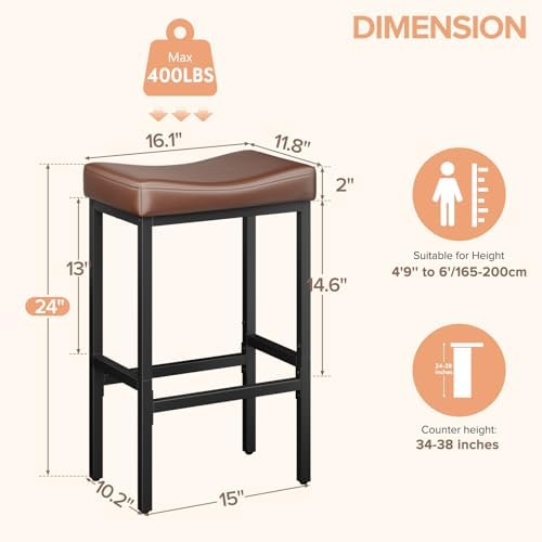 Compact 24 Inch Counter Height Bar Stools Set of 3 - Image 2