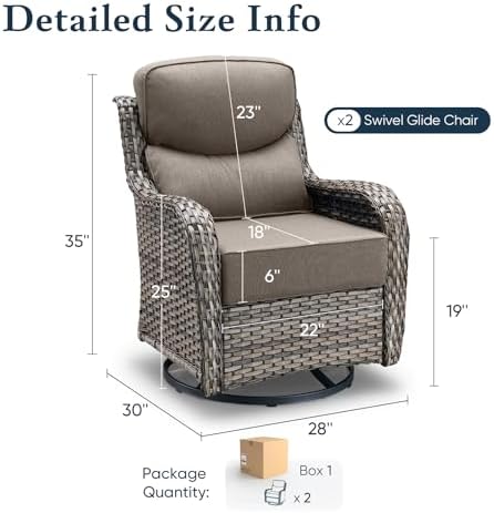 Luxury 6" Thick Cushioned Outdoor Swivel Rocker Patio Chairs of 2, High Back - Image 2