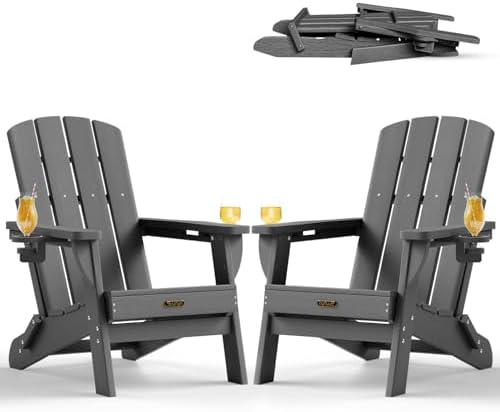 Folding Adirondack Chair Set of 2, HDPE Adirondack Chairs by Suunyn