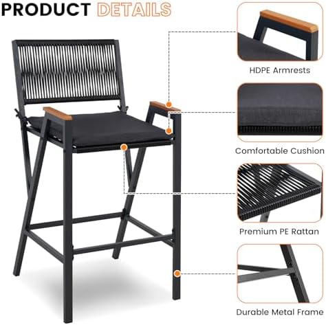 Sundale Outdoor Wicker Bar Stool, Counter Height Patio Chair - Image 4