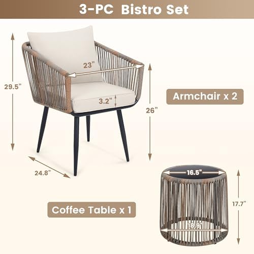 3-Piece Patio Rattan Bistro Conversation Set - Image 5