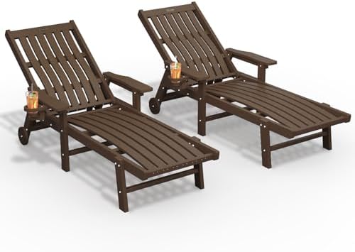 Outdoor Chaise Lounge Chair Set of 2, HDPE lounge chair outdoor by THOEOE