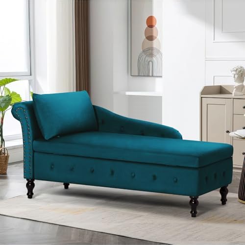 Velvet Chaise Lounge w/Left Armrest & Storage Space by ACMEASE