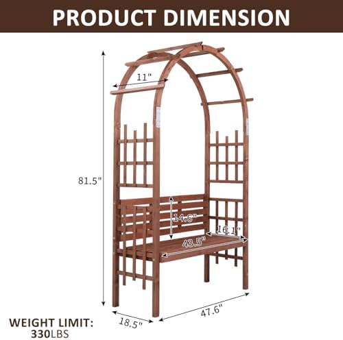 6.8 FT Wooden Garden Arch With Bench - Image 4