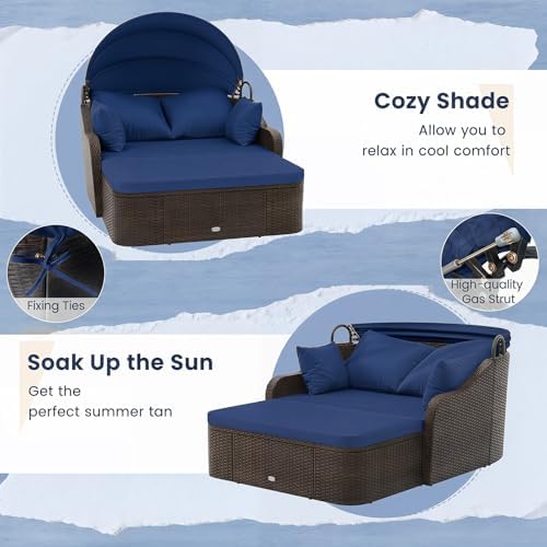 Tangkula PE Rattan Patio Daybed, Outdoor Seating Conversation Sofa - Image 6
