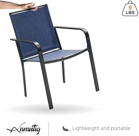7 Piece Outdoor Navy Stacking Chairs and 48" Round Table Patio Dining Set - Image 6