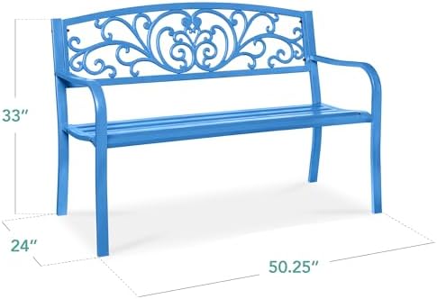 Best Choice Products Outdoor Bench Steel Garden Patio Porch Furniture - Image 2