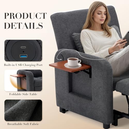 MALOL Convertible Chair-Fabric Sofa Bed, Single Sleeper Sofa, Dark Grey - Image 4