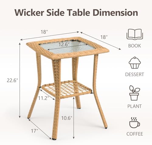 Wicker Rattan Side Table Patio Wicker Table, Outdoor Square Rattan Coffee Table - Image 3