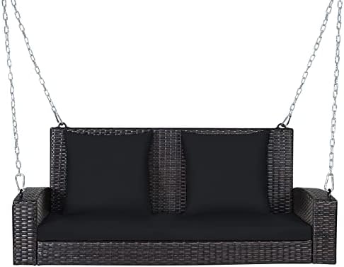 RELAX4LIFE Porch Swing 2-Seat Patio Rattan, Wicker Porch Swings Outdoor W/Two by RELAX4LIFE